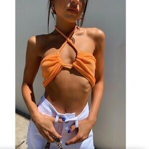 Princess Polly Clarke Top Orange Terry Cloth Cotton Blend Size 6